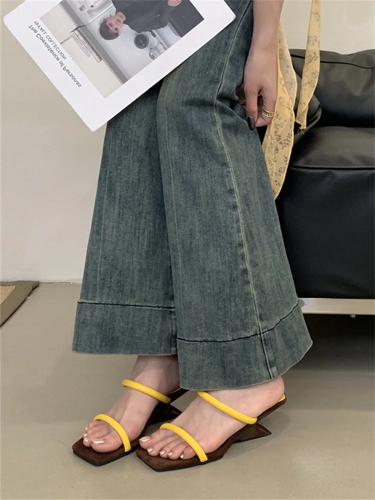 Square Toe Beach Style Block Hollow Out Strange High Heels Pumps - Image 2