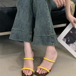 Square Toe Beach Style Block Hollow Out Strange High Heels Pumps