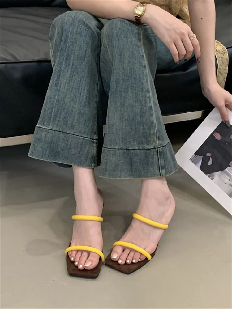 Square Toe Beach Style Block Hollow Out Strange High Heels Pumps