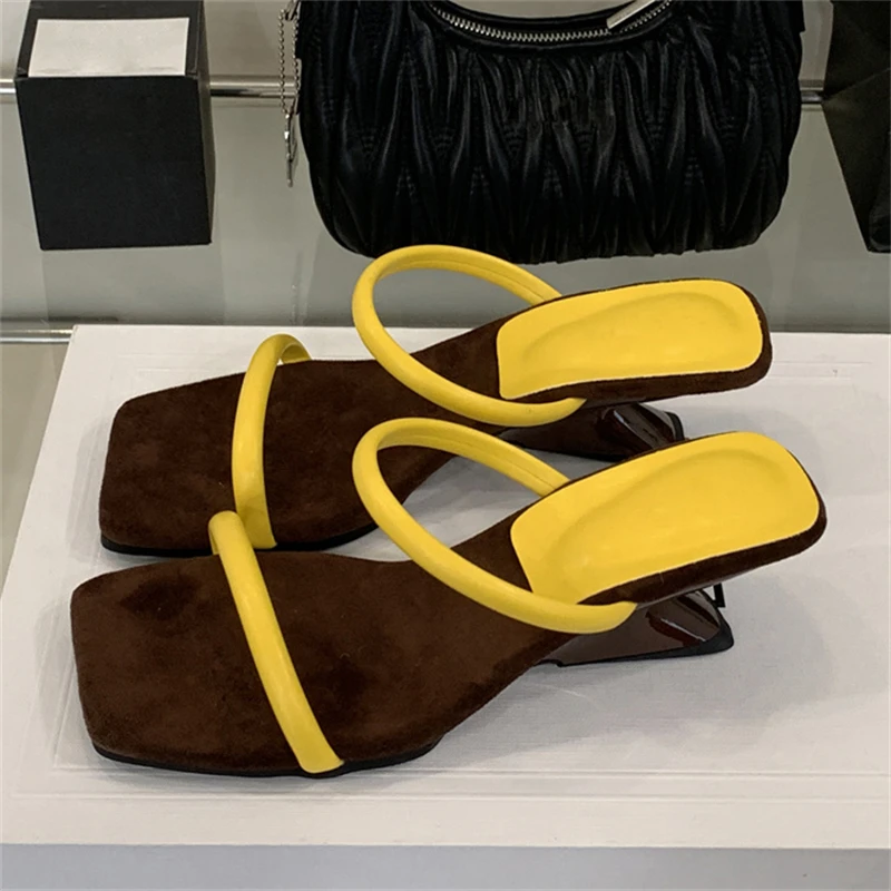 Square Toe Beach Style Block Hollow Out Strange High Heels Pumps - Image 3