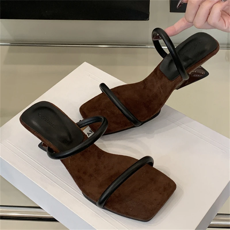 Square Toe Beach Style Block Hollow Out Strange High Heels Pumps - Image 9