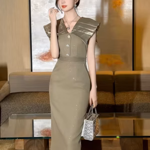 Sweet Lapel Turn-Down Collar Sleeveless Slim Pencil Blazer Midi Dress
