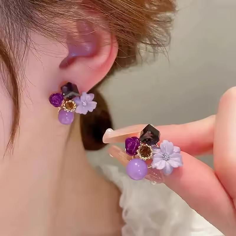 Casual 925 Silver Plant Zinc Alloy Needle Flower Noble Pearl Stud Earrings