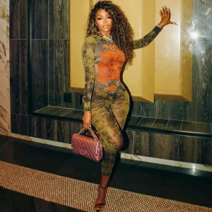 Tie-Dye Printed Mesh O-Neck Full Sleeve Back Zipper Skinny Jumpsuit Rompers