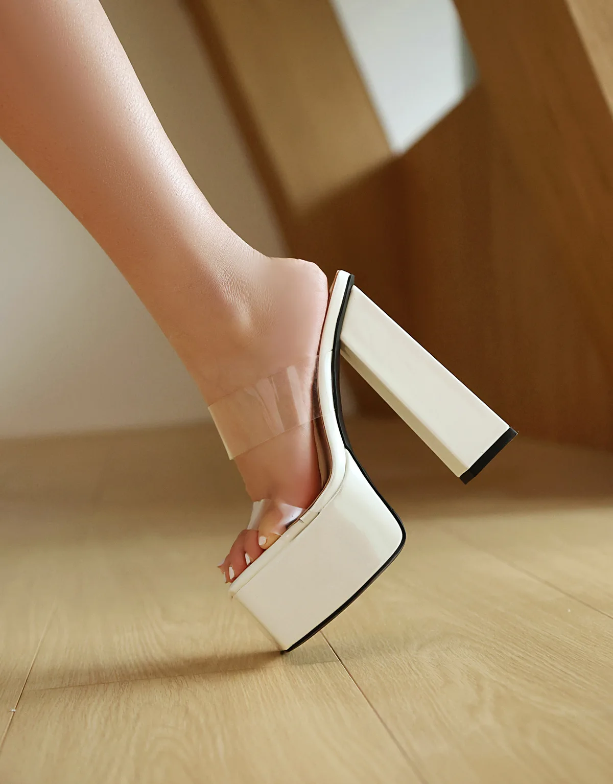 Luxury Transparent Summer Super Square Toe Slides High Heels Sandals - Image 20