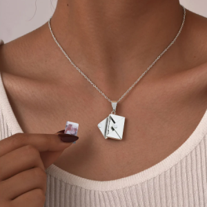 Tredny Geometric Envelope Photo Custom Stainless Steel Can Open Family Picture Pendant Necklace