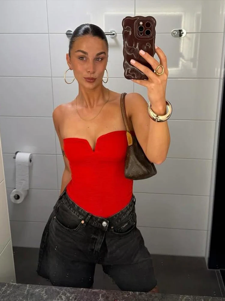 Trend Off Shoulder Backless Skinny Stretch Street Wild Solid Tank Top - Image 4