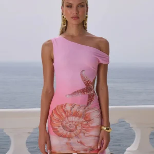 Trend Print Tassel Hollow Biased Collar Sheath Vacation Party Mini Bodycon Dress