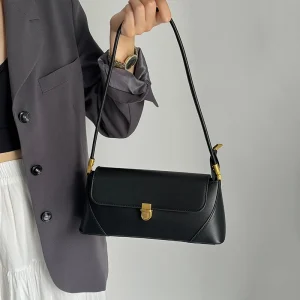 Trend Solid Designer Tote Flap PU Leather Underarm Versatile Shoulder Handbags