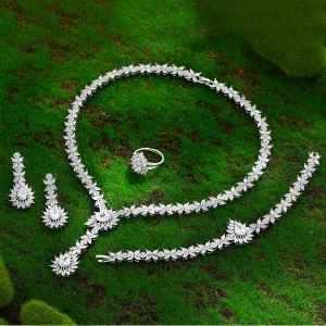 Trendy 4PCS Zircon Crystal Water Drop Necklace Wedding Jewelry Sets