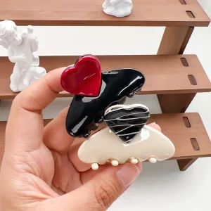 Trendy Acetate Medium Floral Patchwork Color Heart Cute Sweet Shark Hair Claw Clips