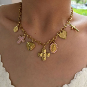 Trendy Creative Design Stainless Steel Anti-Tarnish Fashion 18K Gold Plated Cross Heart Oval Pendant Necklace