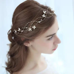 Trendy Floral Alloy Flower Artificial Pearl Headwear for Bride Wedding Hairbands