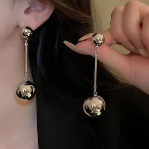 Trendy Geometric Big Ball Long Style Ear Fashion Alloy Wedding Party Tassel Earrings