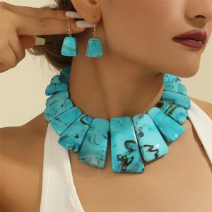 Trendy Geometric Resin Acrylic Splicing Necklace Earrings Jewelry Set