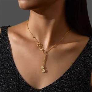 Trendy Geometric Stainless Steel Zircon Charm Chain Choker Pendants Necklaces
