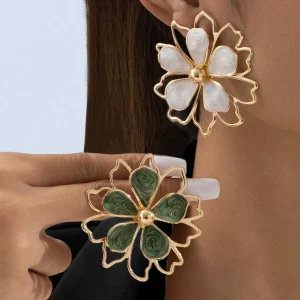 Trendy Iron Alloy Geometric Oil Drop Holiday Party Flower Stud Earrings