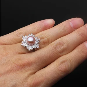 Trendy Real Silver 925 Pearl Adjustable Freshwater Pearl Femme Wife Mother Engagement Ring