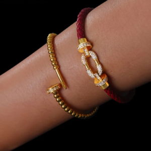 Trendy Round Metal Brand Genuine Braided Leather Cubic Zirconia Charm Bracelet