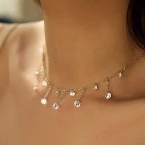 Trendy Solid 925 Sterling Silver Round Cut Lab Sapphire Gemstone Tassel Pendant Necklace