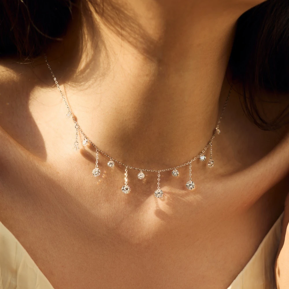 Trendy Solid 925 Sterling Silver Round Cut Lab Sapphire Gemstone Tassel Pendant Necklace - Image 2