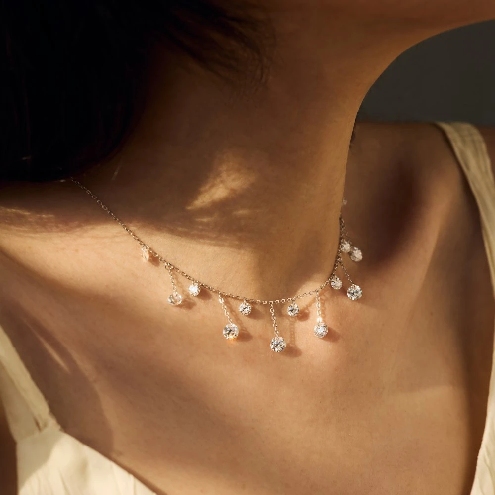 Trendy Solid 925 Sterling Silver Round Cut Lab Sapphire Gemstone Tassel Pendant Necklace - Image 3