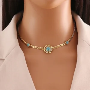 Trendy Stainless Steel Embed Stones Ginkgo Leaf Flower Charm Chain Necklaces Bracelets Earrings Jewelry set