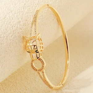 Trendy Stainless Steel Golden Snake Owl Zirconia Bracelet