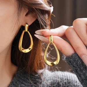 Trendy Stainless Steel Waterproof Not Allergic Minimalism Hollow Droplet Shape Stud Earrings