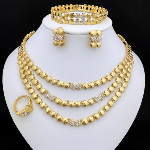 Trendy Zinc Alloy Metal Round Gold Color Necklace Sets