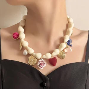Vintage Baroque Imitation Pearls Charms Holiday Party Choker Necklaces