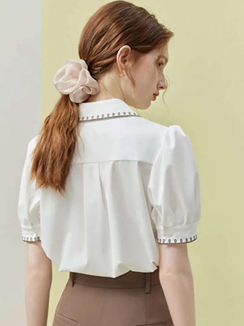 Vintage Casual Elegant Embroidery Sweet Short Sleeve Simple Off Lady Tops - Image 5