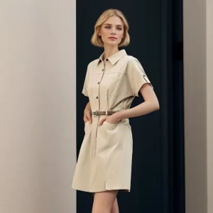 Vintage Casual Wind Lapel Neck Cotton Waisted Work Dress