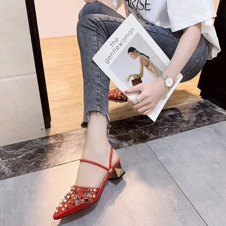 Vintage Comfort Luxury Block Heel Pointed Toe High Heel Sandals - Image 3