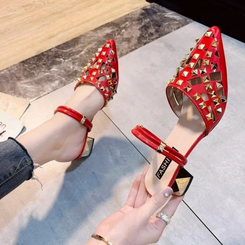 Vintage Comfort Luxury Block Heel Pointed Toe High Heel Sandals