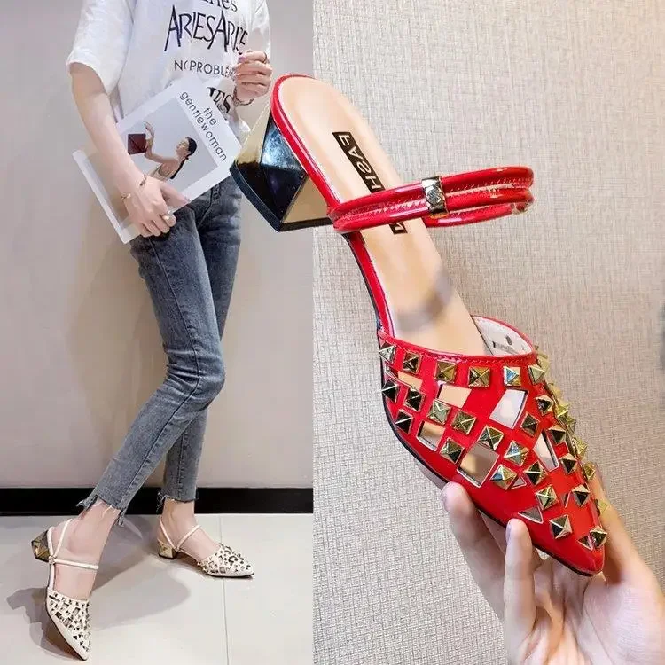 Vintage Comfort Luxury Block Heel Pointed Toe High Heel Sandals - Image 18