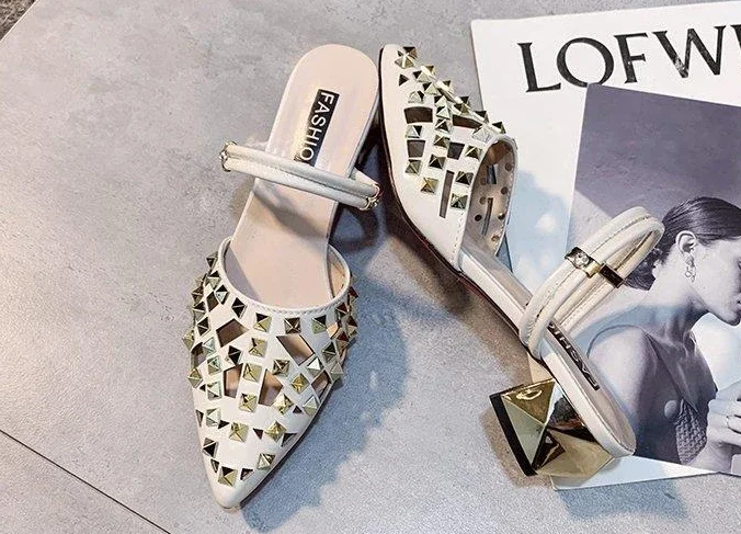 Vintage Comfort Luxury Block Heel Pointed Toe High Heel Sandals - Image 8