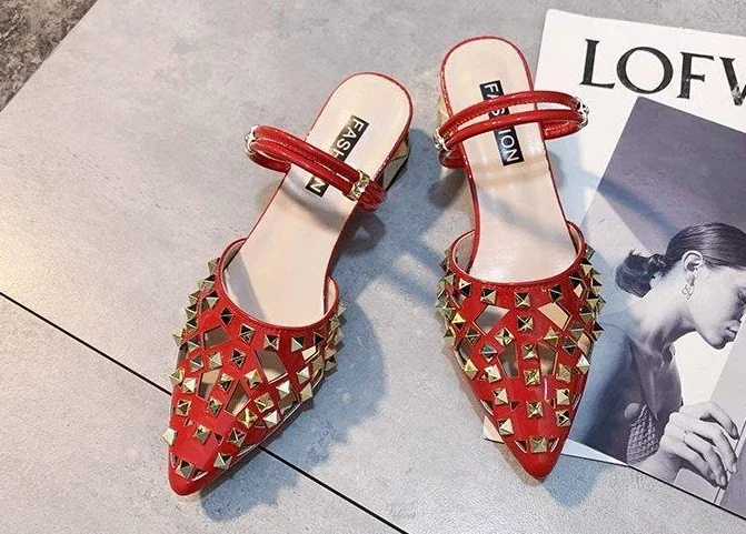 Vintage Comfort Luxury Block Heel Pointed Toe High Heel Sandals - Image 5