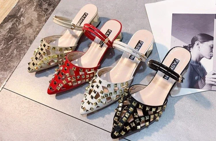 Vintage Comfort Luxury Block Heel Pointed Toe High Heel Sandals - Image 17