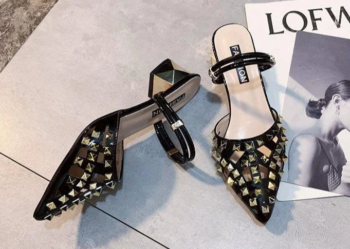 Vintage Comfort Luxury Block Heel Pointed Toe High Heel Sandals - Image 10