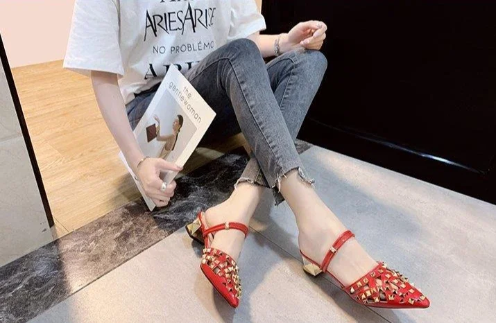 Vintage Comfort Luxury Block Heel Pointed Toe High Heel Sandals - Image 4