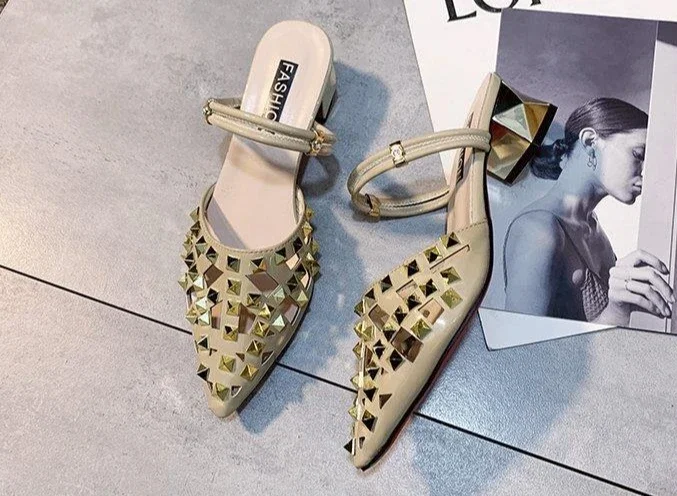 Vintage Comfort Luxury Block Heel Pointed Toe High Heel Sandals - Image 13