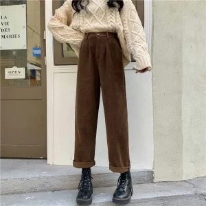 Vintage Corduroy Wide Leg High Waist Pockets Baggy Trousers