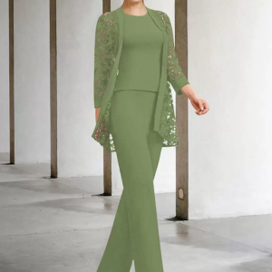 Vintage Fashion Jewel Neck 3/4 Length Sleeves A-Line Lace Ankle-Length Dresses