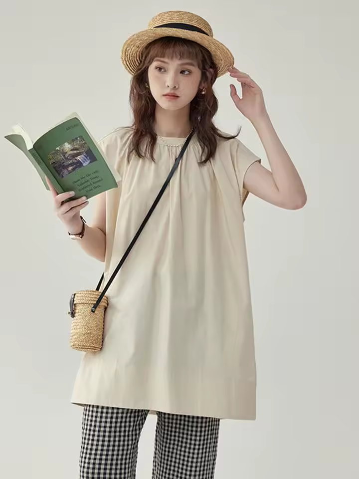 Vintage Loose Simple Lazy Wind O Neck Casual Preppy Style Oversize Lady Short Sleeve Tops - Image 7
