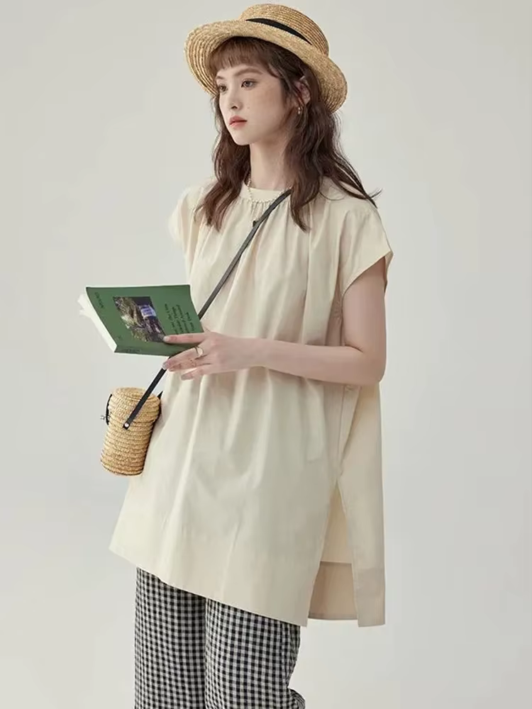 Vintage Loose Simple Lazy Wind O Neck Casual Preppy Style Oversize Lady Short Sleeve Tops - Image 8