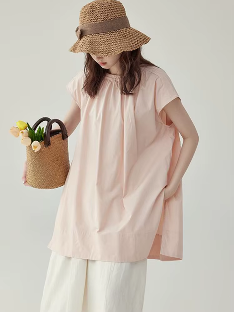 Vintage Loose Simple Lazy Wind O Neck Casual Preppy Style Oversize Lady Short Sleeve Tops - Image 2