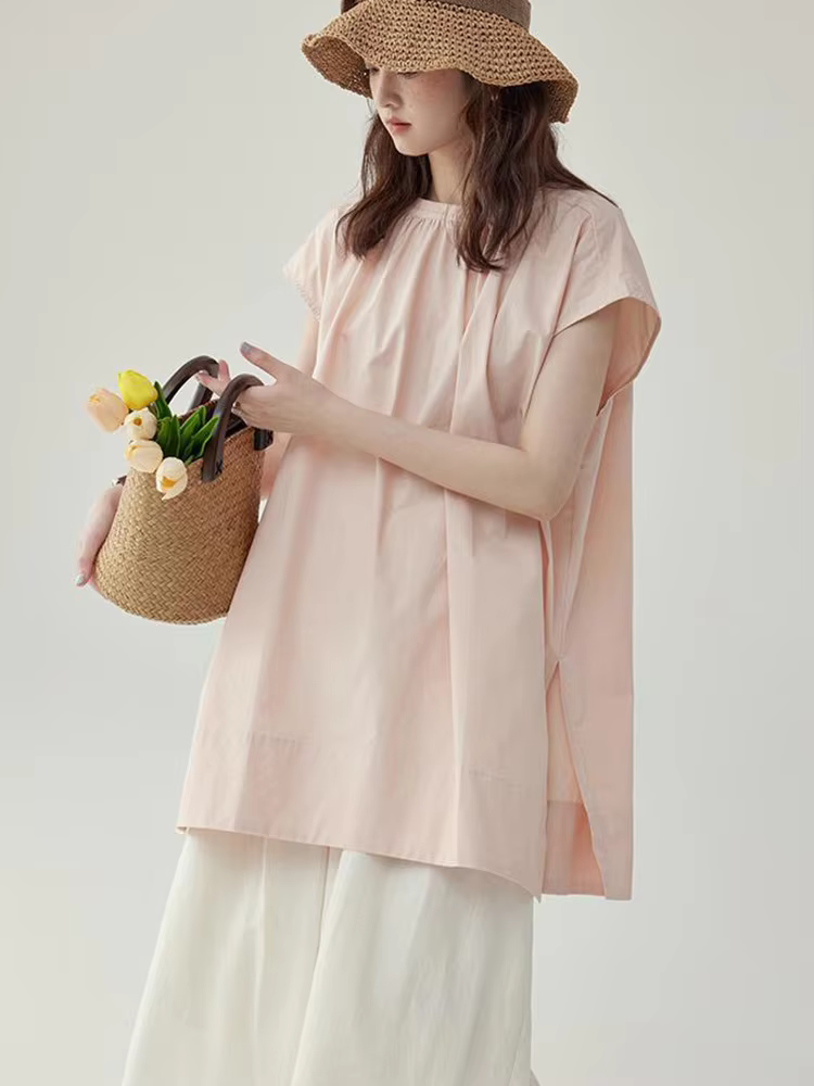 Vintage Loose Simple Lazy Wind O Neck Casual Preppy Style Oversize Lady Short Sleeve Tops - Image 3