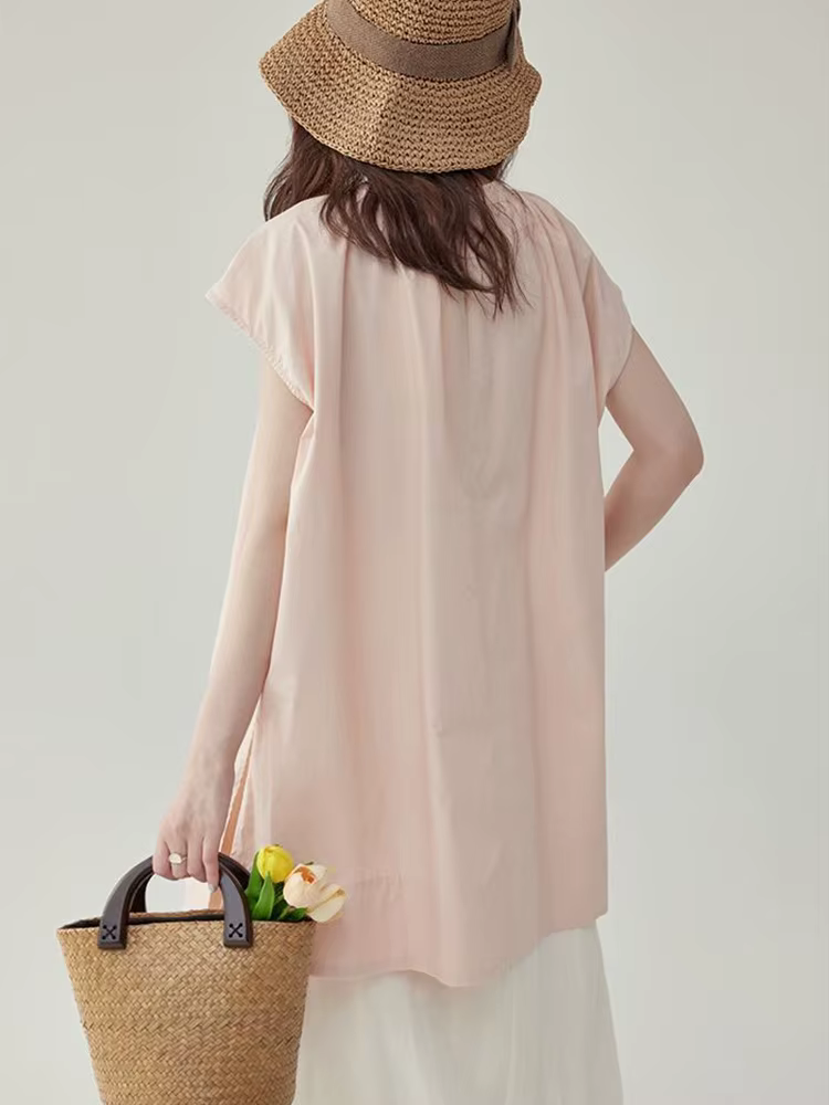 Vintage Loose Simple Lazy Wind O Neck Casual Preppy Style Oversize Lady Short Sleeve Tops - Image 5