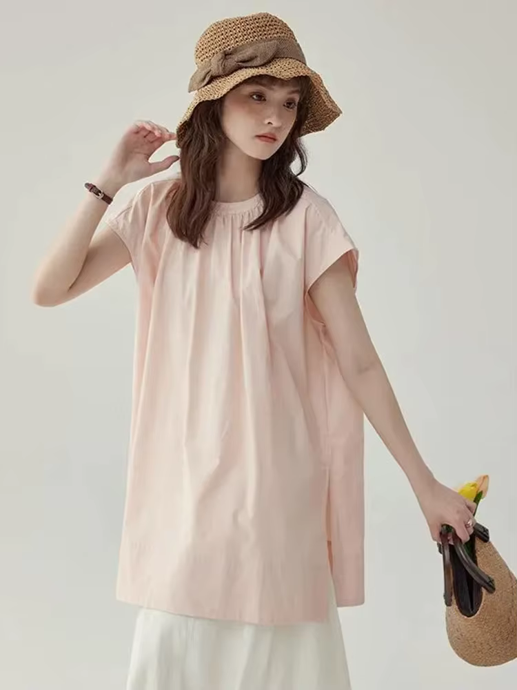 Vintage Loose Simple Lazy Wind O Neck Casual Preppy Style Oversize Lady Short Sleeve Tops - Image 4